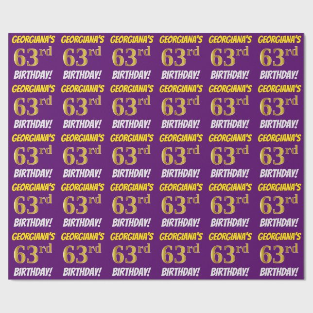 Papier Cadeau Purple, Faux/Imitation Gold, "63e anniversaire" (Plat)