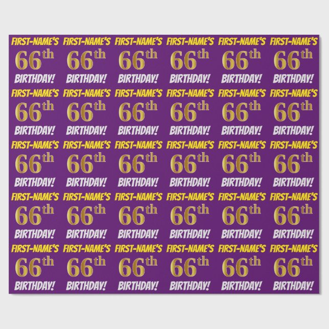 Papier Cadeau Purple, Faux/Imitation Gold, "66e anniversaire" (Plat)