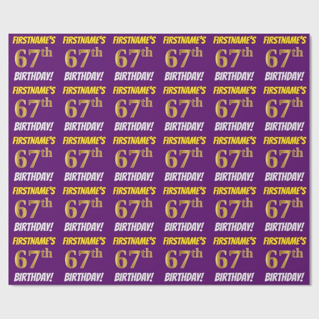 Papier Cadeau Purple, Faux/Imitation Gold, "67e anniversaire" (Plat)