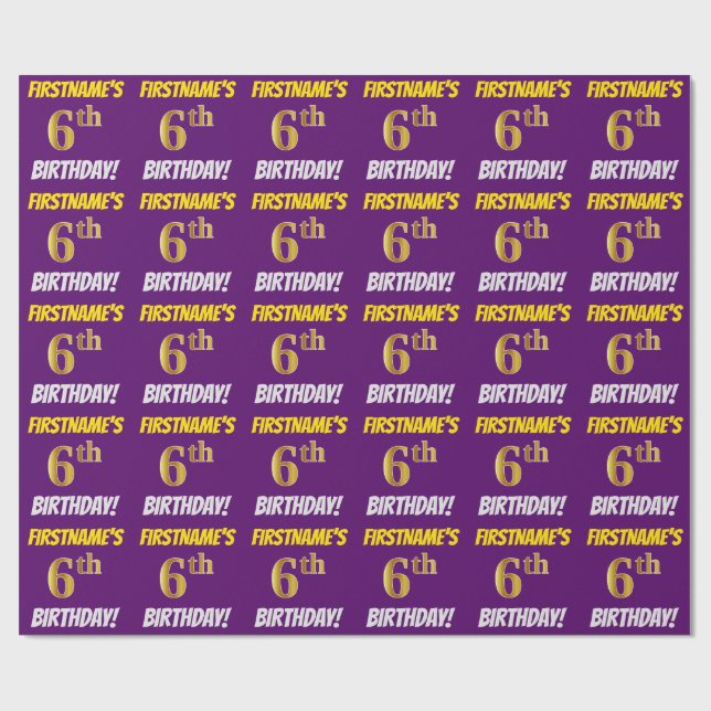 Papier Cadeau Purple, Faux/Imitation Gold, "6e anniversaire" (Plat)