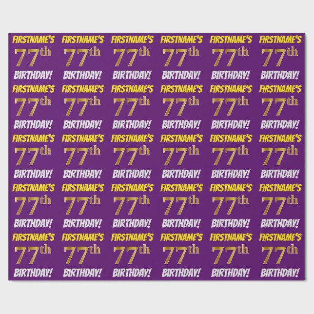 Papier Cadeau Purple, Faux/Imitation Gold, "77e anniversaire" (Plat)