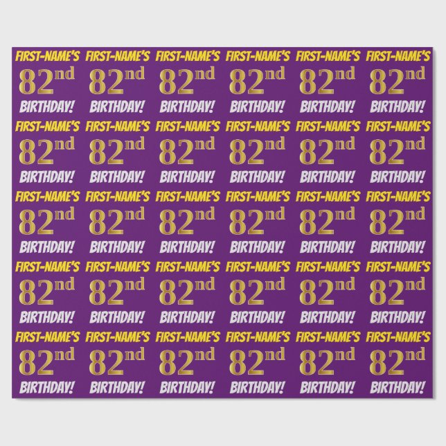 Papier Cadeau Purple, Faux/Imitation Gold, "82e anniversaire" (Plat)