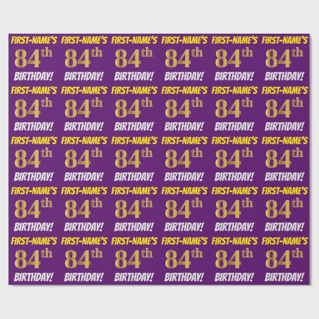 Papier Cadeau Purple, Faux/Imitation Gold, "84e anniversaire" (Plat)