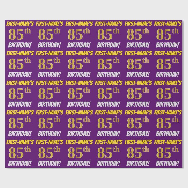 Papier Cadeau Purple, Faux/Imitation Gold, "85e anniversaire" (Plat)