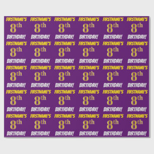 Papier Cadeau Purple, Faux/Imitation Gold, "8ème anniversaire"