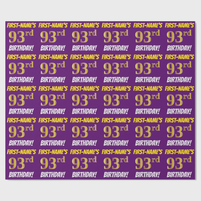 Papier Cadeau Purple, Faux/Imitation Gold, "93e anniversaire" (Plat)