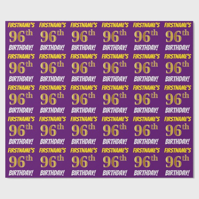 Papier Cadeau Purple, Faux/Imitation Gold, "96e anniversaire" (Plat)