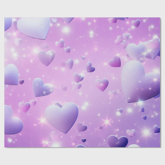 Papier Cadeau Purple Glow Heart Wrapping Paper (Plat)
