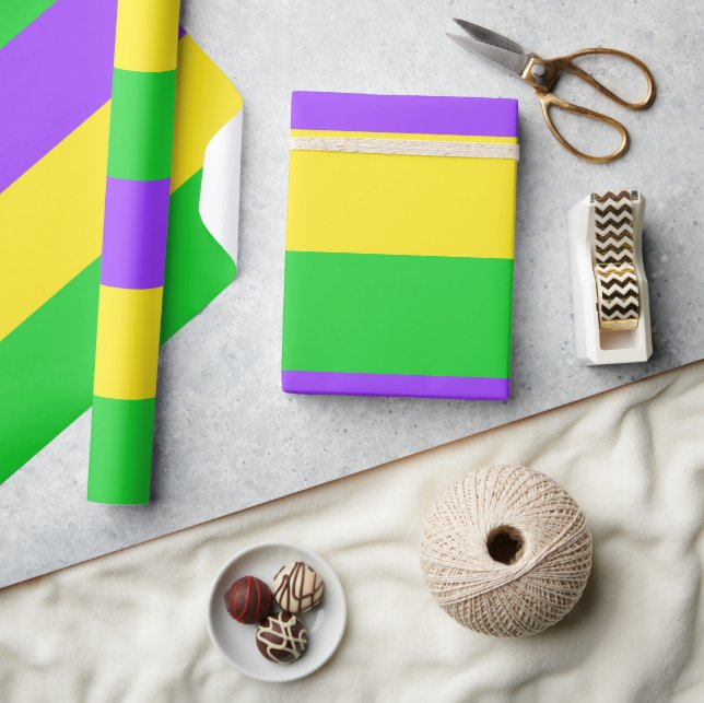 Papier Cadeau Purple Green Yellow Stripes Nouvelle-Orléans Mardi (Artisanat)