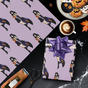 Papier Cadeau Purple Halloween jolie sorcière