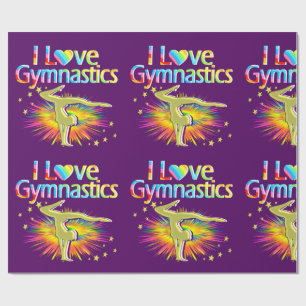 PAPIER CADEAU PURPLE I LOVE GYMNASTICS WRAPPER PAPIER