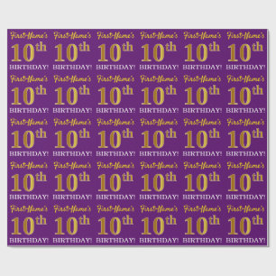 Papier Cadeau Purple, Imitation Gold Look "10ème anniversaire"