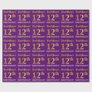 Papier Cadeau Purple, Imitation Gold Look "12ème anniversaire"