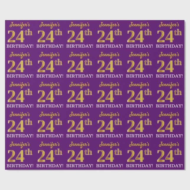 Papier Cadeau Purple, Imitation Gold Look "24e anniversaire" (Plat)