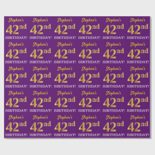 Papier Cadeau Purple, Imitation Gold Look "42e anniversaire"