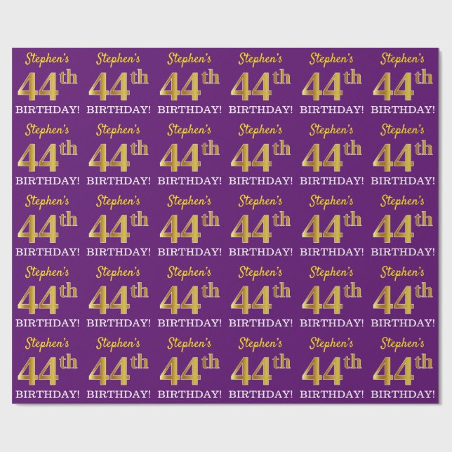 Papier Cadeau Purple, Imitation Gold Look "44e anniversaire" (Plat)