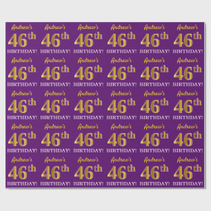Papier Cadeau Purple, Imitation Gold Look "46ème anniversaire"