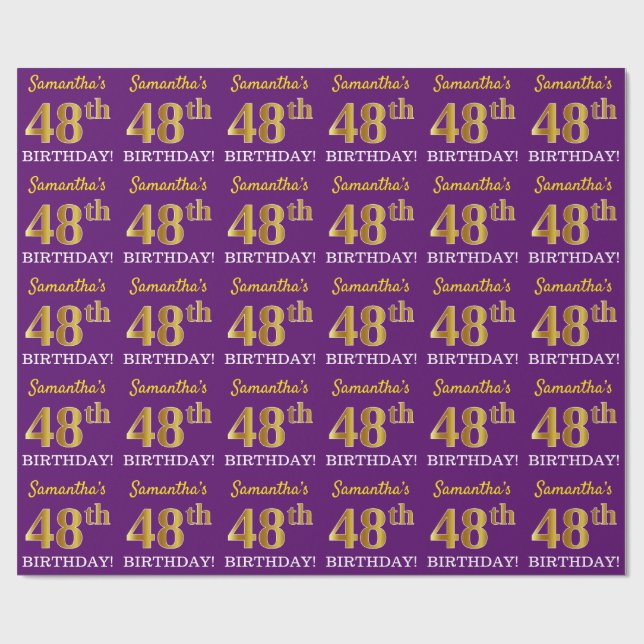 Papier Cadeau Purple, Imitation Gold Look "48ème anniversaire" (Plat)