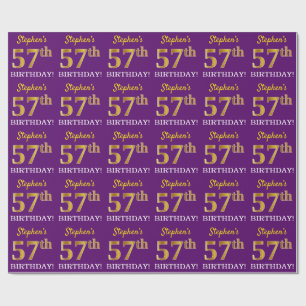 Papier Cadeau Purple, Imitation Gold Look "57ème anniversaire"