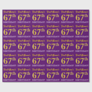 Papier Cadeau Purple, Imitation Gold Look "67ème anniversaire"