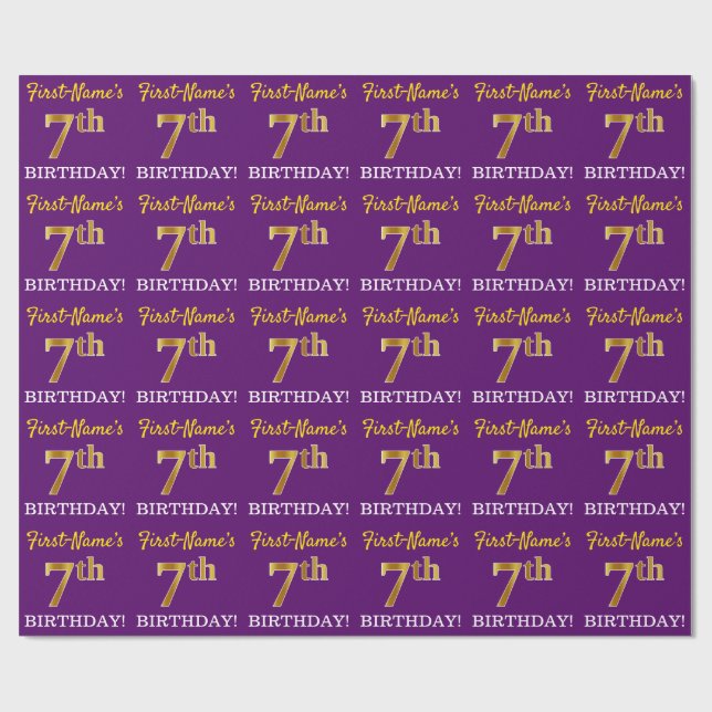 Papier Cadeau Purple, Imitation Gold Look "7e anniversaire" (Plat)