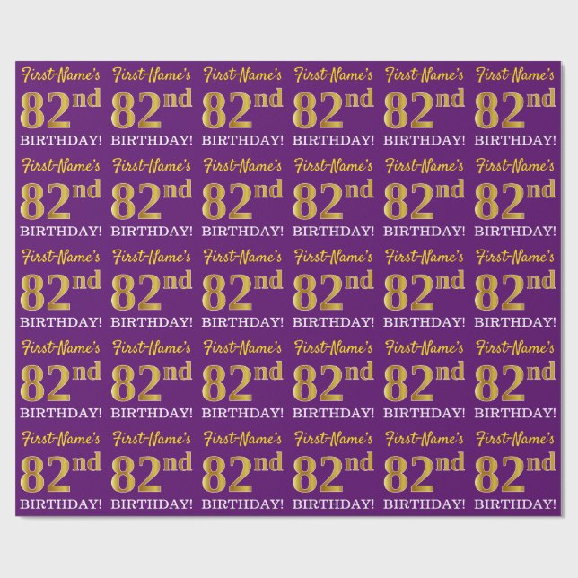 Papier Cadeau Purple, Imitation Gold Look "82e anniversaire" (Plat)