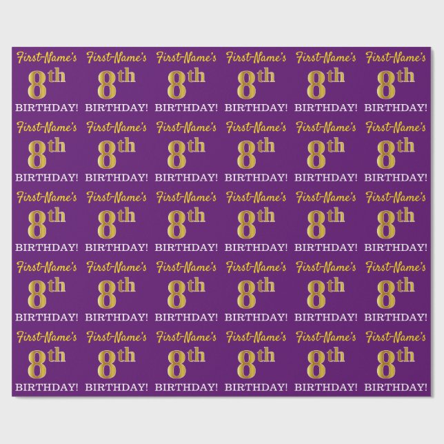 Papier Cadeau Purple, Imitation Gold Look "8e anniversaire" (Plat)