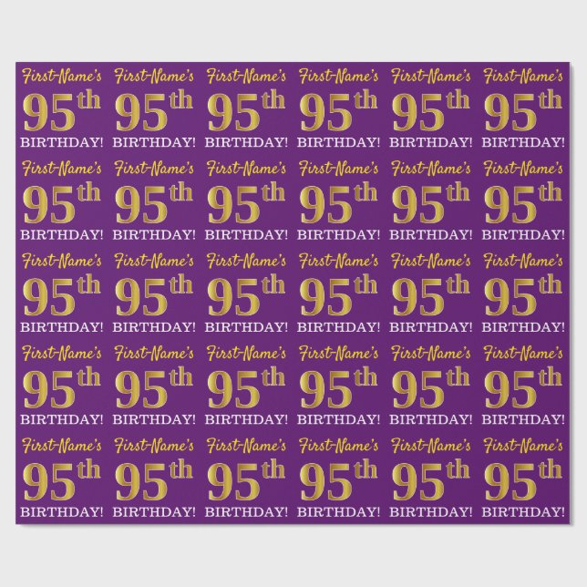 Papier Cadeau Purple, Imitation Gold Look "95ème anniversaire" (Plat)