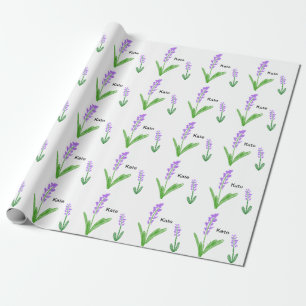 Papier Cadeau Purple lavande florale aquarelle ajouter nom cu
