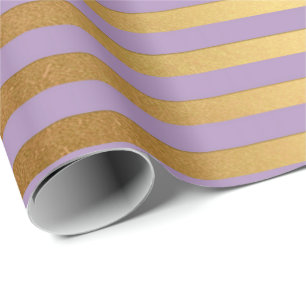 Papier Cadeau Purple Lavande Plum Gold Stripes Lignes Élégantes