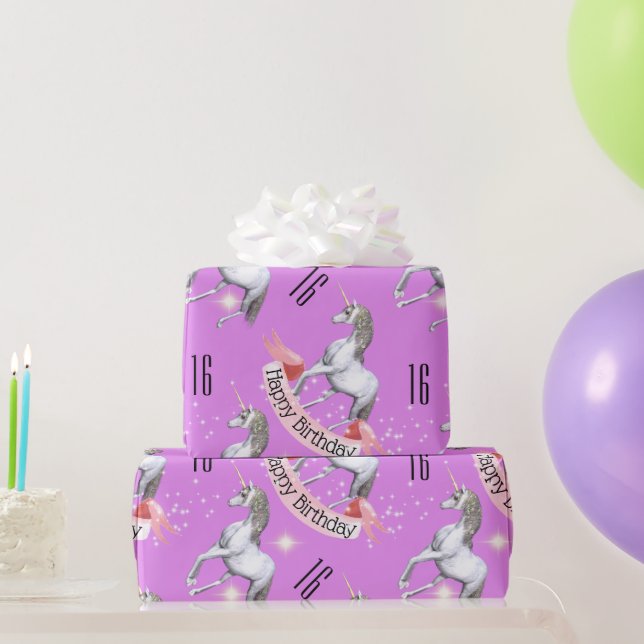 Papier Cadeau Purple licorne filles âge d'anniversaire (Cadeaux de fête)