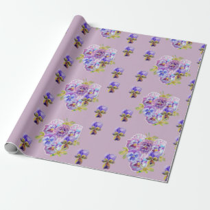 Papier Cadeau Purple Pansy fleurs florales Aquarelle