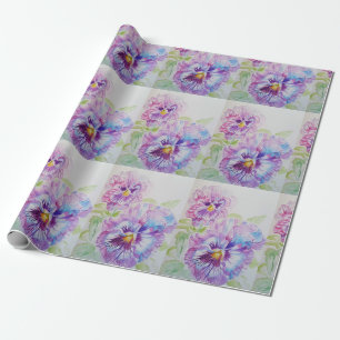 Papier Cadeau Purple Pansy fleurs florales Aquarelle