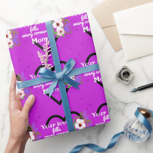 Papier Cadeau Purple Passion Coeurs pour la fête des mères