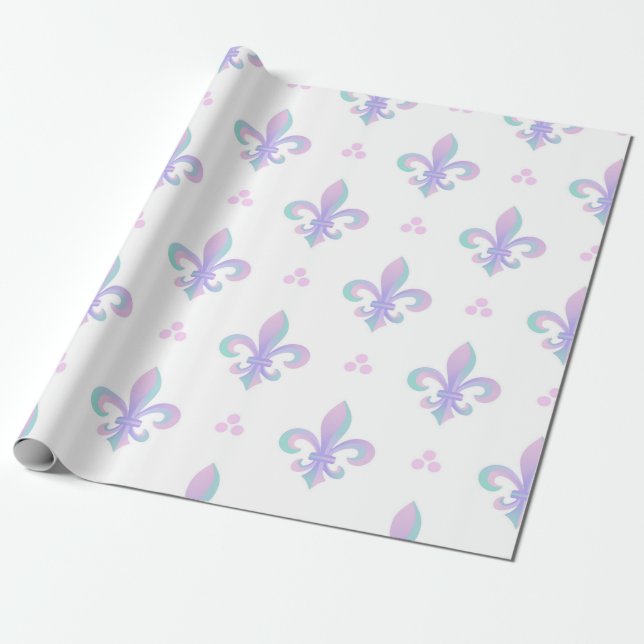 Papier Cadeau Purple Pastel Fleur De Lis Motif (Déroulé)