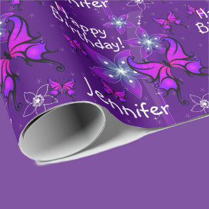 Papier Cadeau Purple Personnaliser Nom Papillon Rouleau de