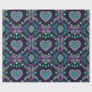 Papier Cadeau Purple, Turquoise & Noir Saint Valentin Coeur Mand