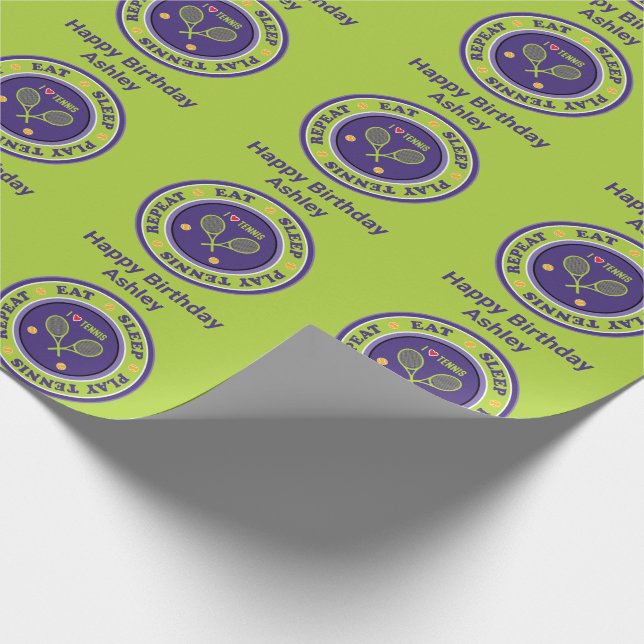 Papier Cadeau Purple - vert Manger, dormir, jouer au tennis, nom (Coin)