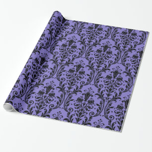 Papier Cadeau Purple victorien et noir floral Swirl Damask