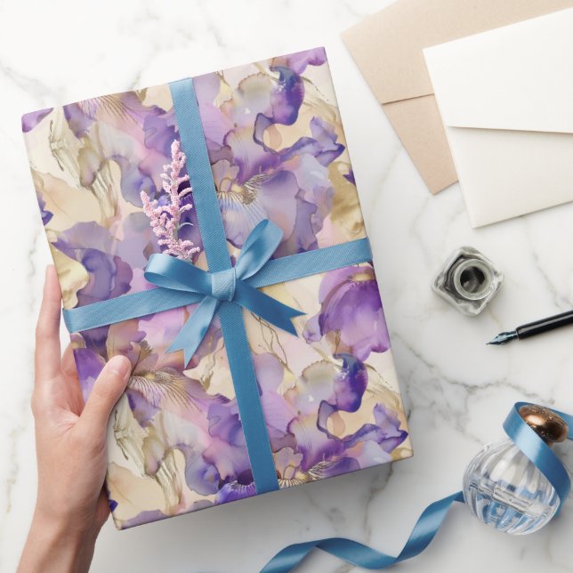 Papier Cadeau Purple White Gold Abstract Floral Birthday (Cadeaux)