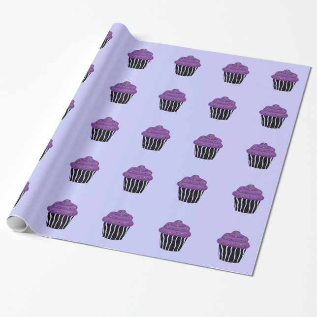 Papier Cadeau Purple Zebra Patte Cupcake (Déroulé)