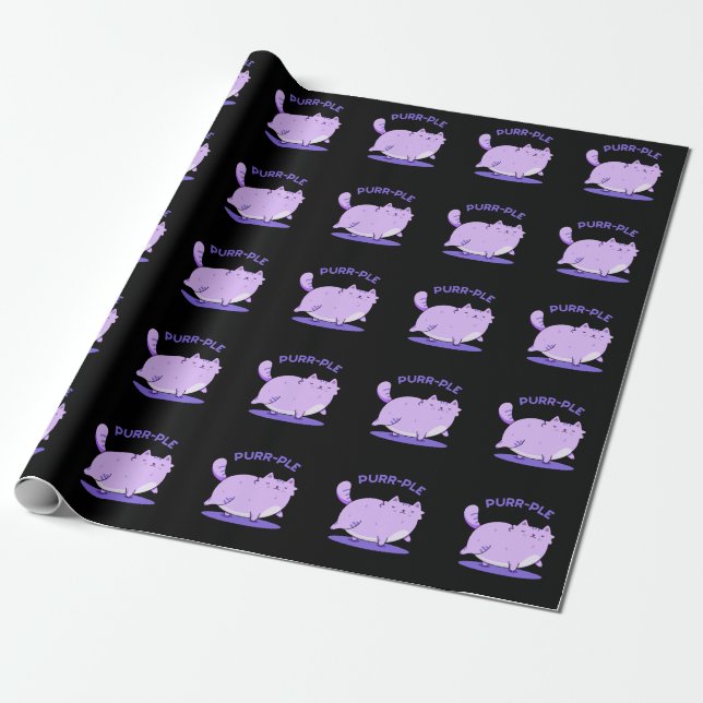 Papier Cadeau Purr-ple Funny Gras Kitty Chat Pun Dark BG (Déroulé)
