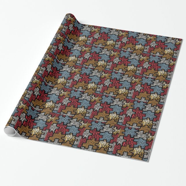 Papier Cadeau Puzzle Rockabilly Impression Animale RAB (Déroulé)