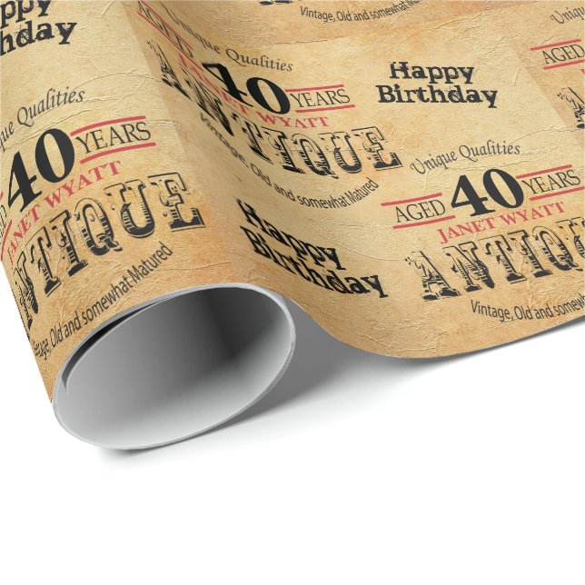 Papier Cadeau Quarantième anniversaire grunge antique de (Coin rond)