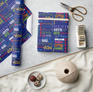 Papier Cadeau Quarantième monogramme personnalisé de fête