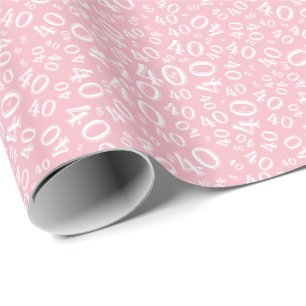 Papier Cadeau quarantième Motif blanc/rose du numéro 40 de fê