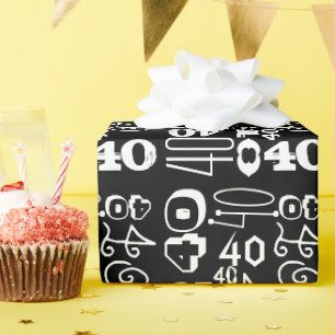 Papier Cadeau quarantième Typographique noir d'anniversaire