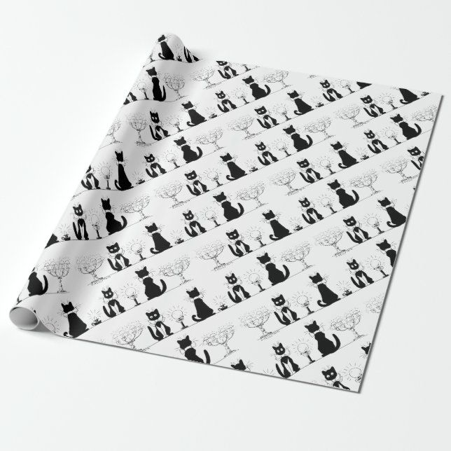 Papier Cadeau Quatre Chats noirs, Louis Wain (Déroulé)