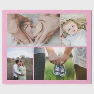 Papier Cadeau Quatre photos thème bébé rose personnalisé images