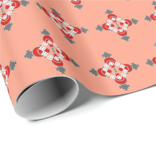 Papier Cadeau Quatre points Mandala, Coral, Grey / Grey et Rouge